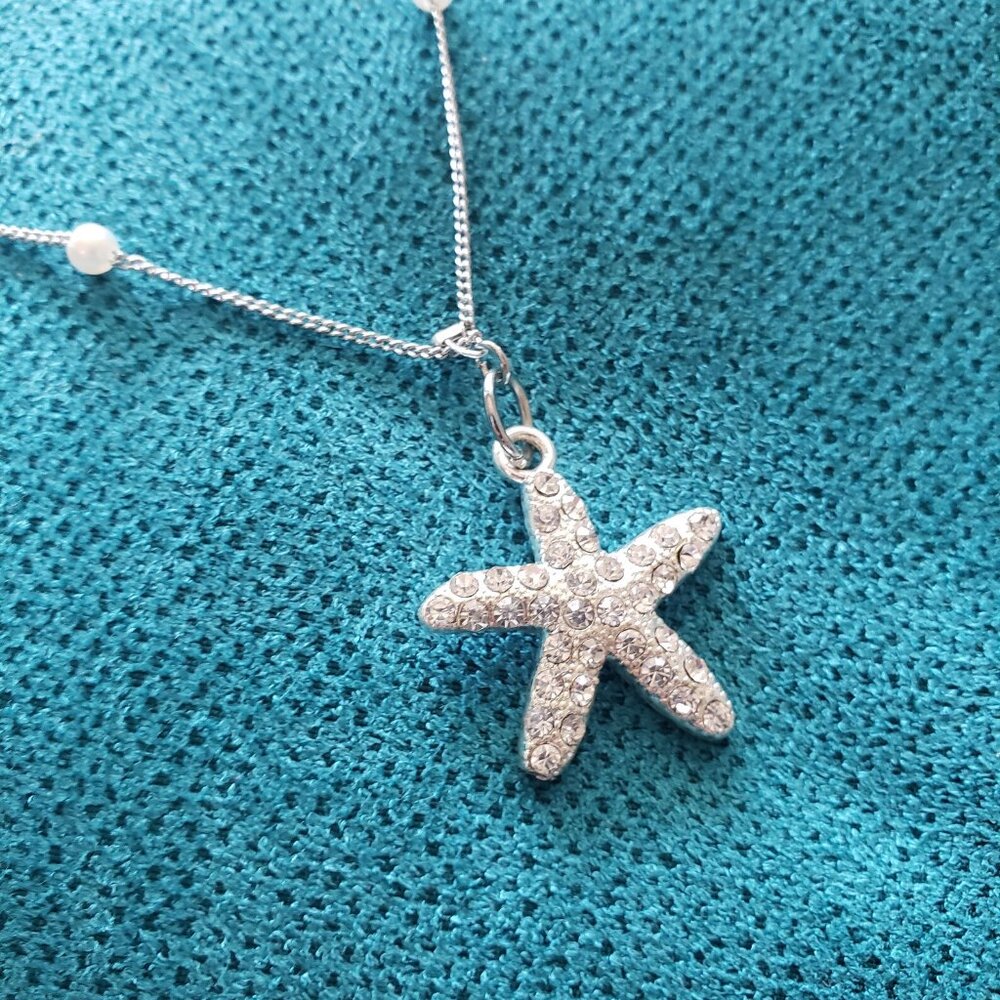 Silver Starfish Necklace with Faux Pearls | Seaside Elegance Jewelry